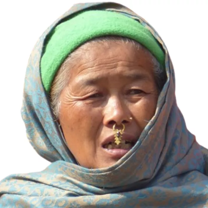 Nepalese lady with golden nose jewelry Nepalese lady with golden nose jewelry