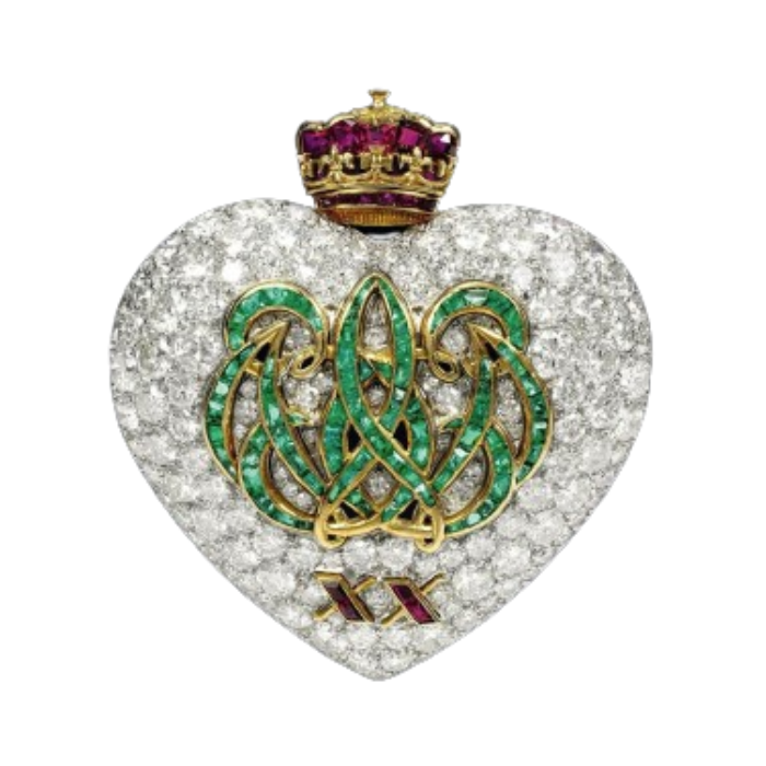 LJS02076 CARTIER HEART SHAPED DIAMOND RUBY EMERALD BROOCH. ANNIVERSARY GIFT FOR WALLIS EDWARD DUCHESS OF WINDSOR 1957 removebg preview
