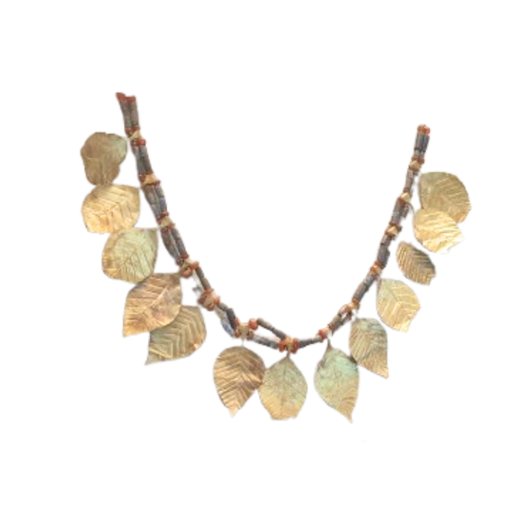 BML2687 WOMAN S HEADDRESS OF CARNELIAN AND LAPIS LAZULI BEADS WITH GOLD LEAF PENDANTS MIDDLE EAST removebg preview